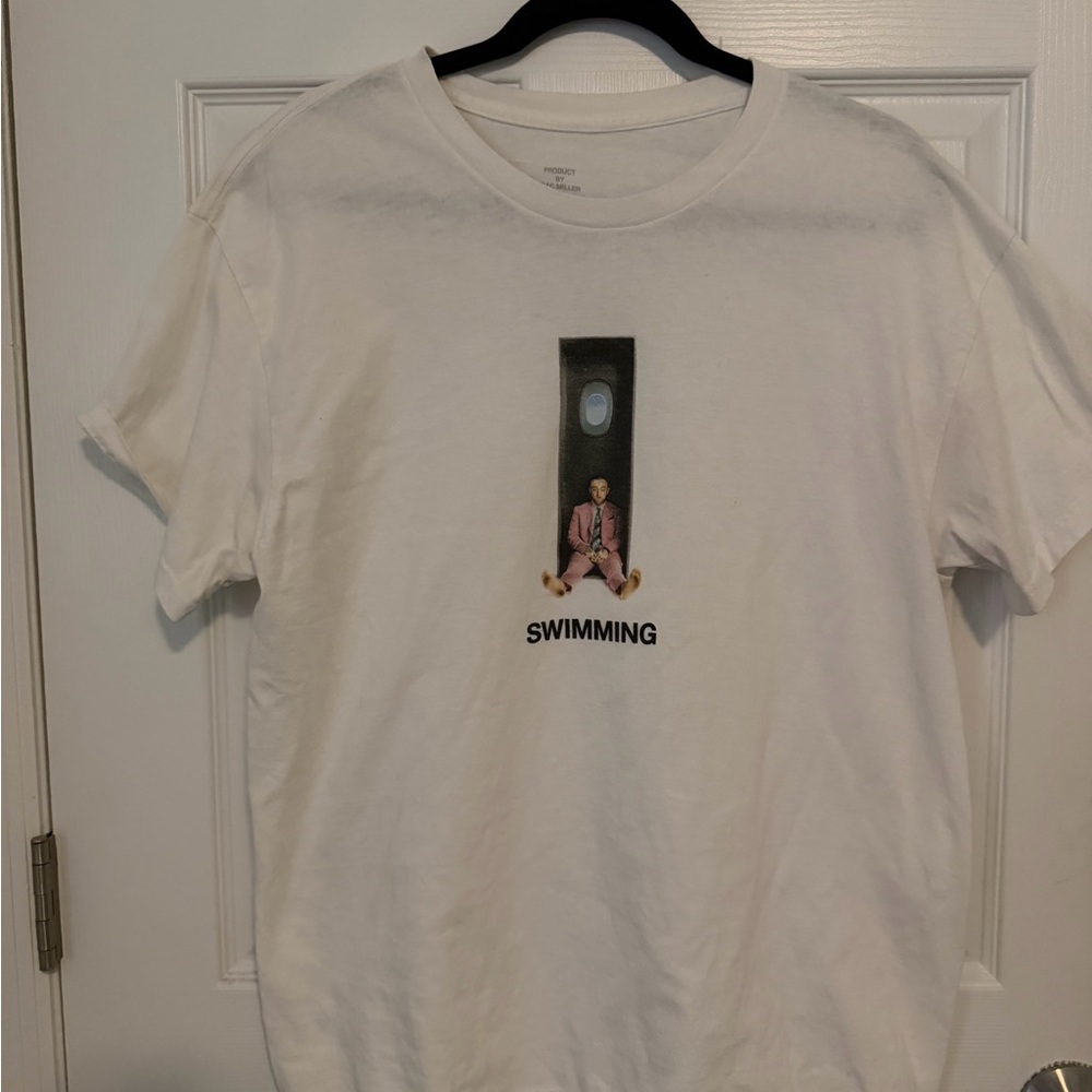 White Graphic T-Shirt with Swimming Design